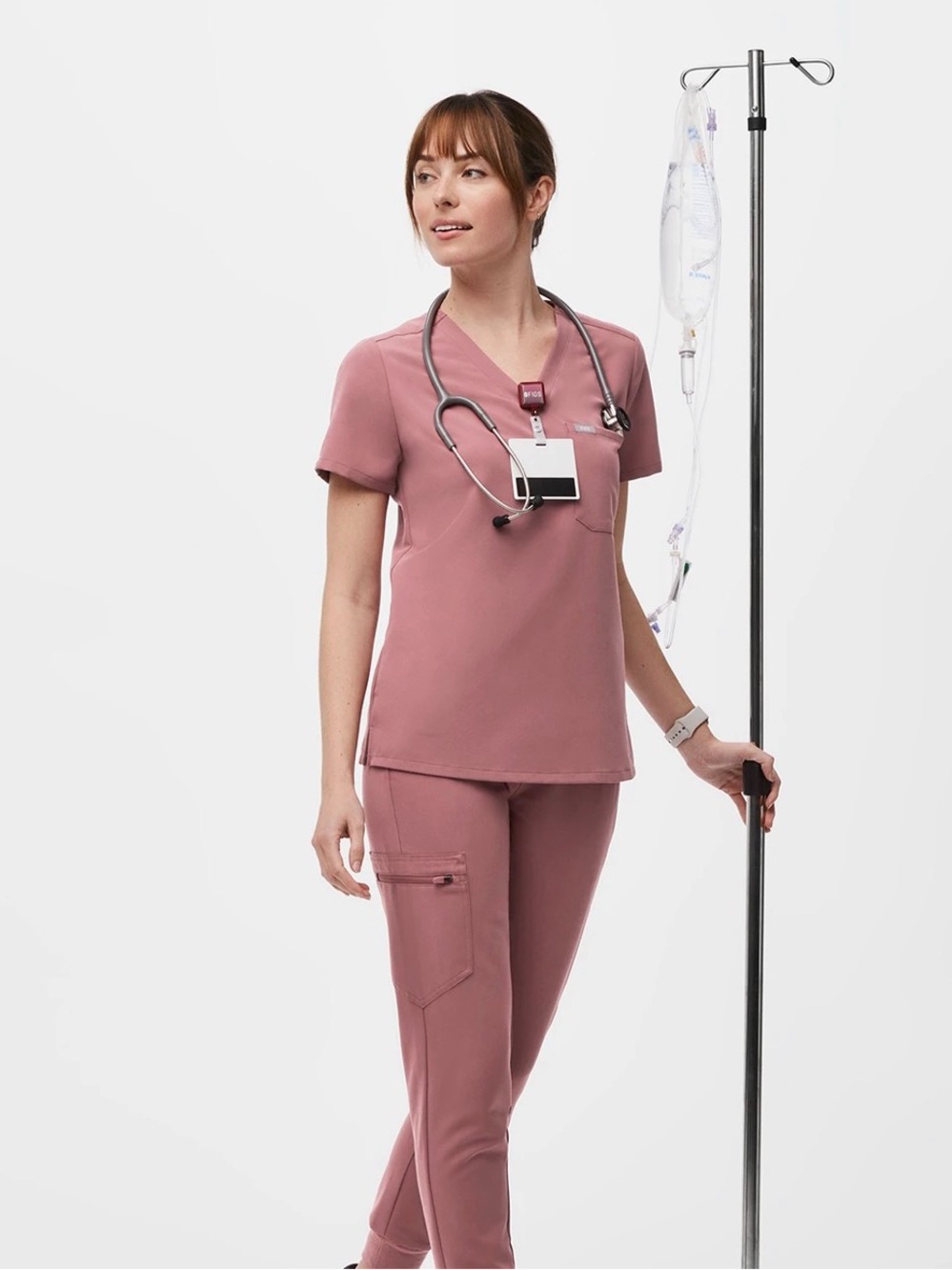Figs Catarina One Pocket Scrub Top Dusty Rose Mauve